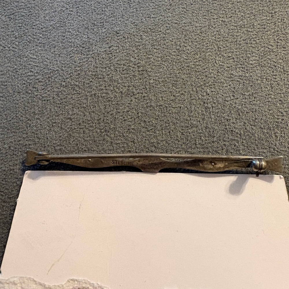 Vintage Art Deco Diamond Bar Rhinestone Sterling Silver Brooch Lapel Pin - Picture 4 of 8